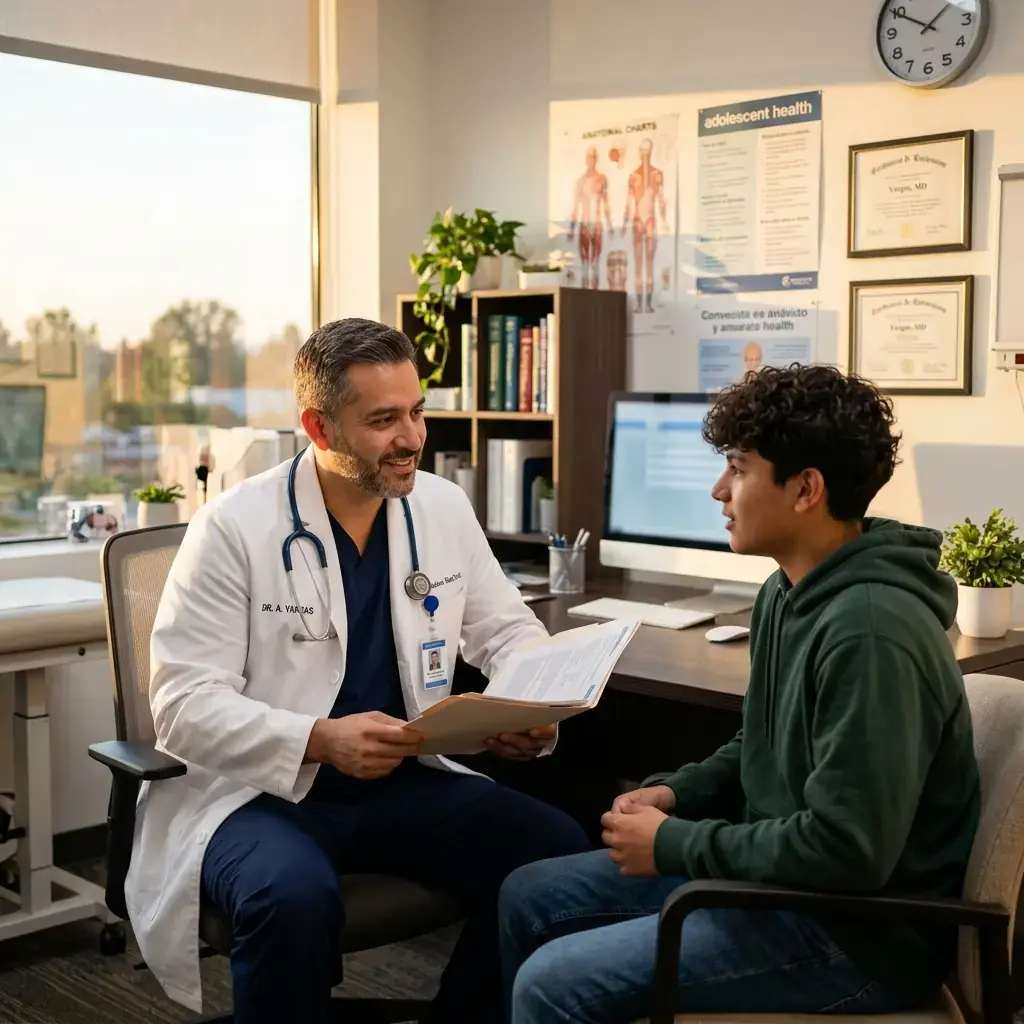 Doctor conversando con adolescente